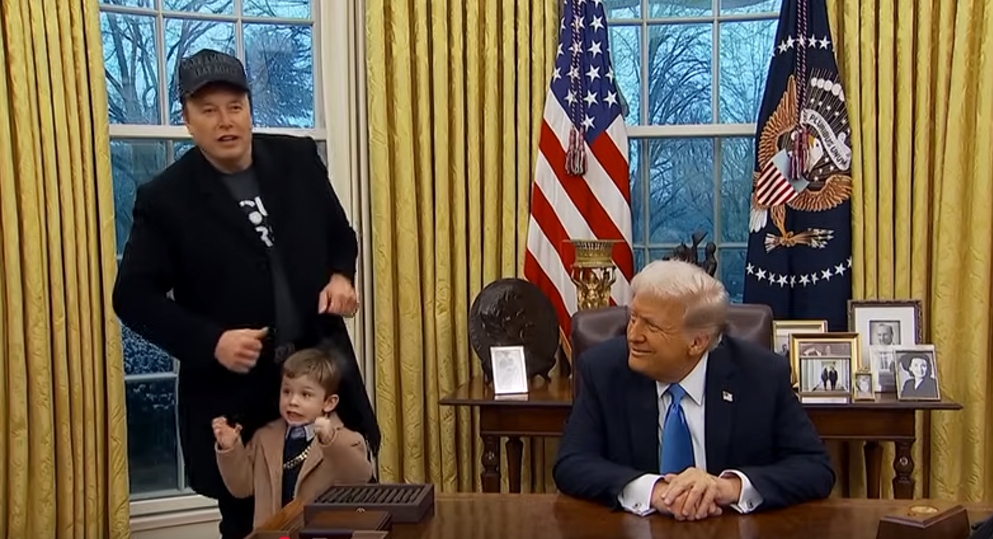 Elon Musk, son, and Donald Trump photo